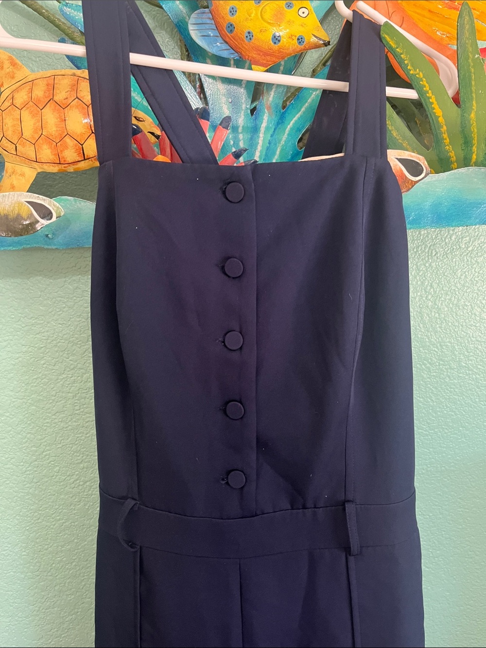 Adelyn Rae Navy Jumpsuit with Front Buttons - Picture 2 of 7
